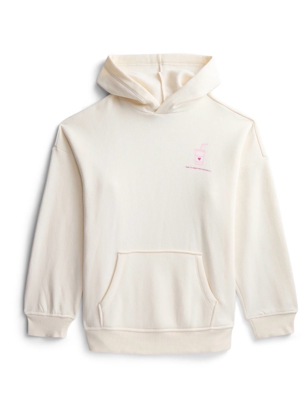 Cream Cozy Hoodie with Pink Drink Graphic